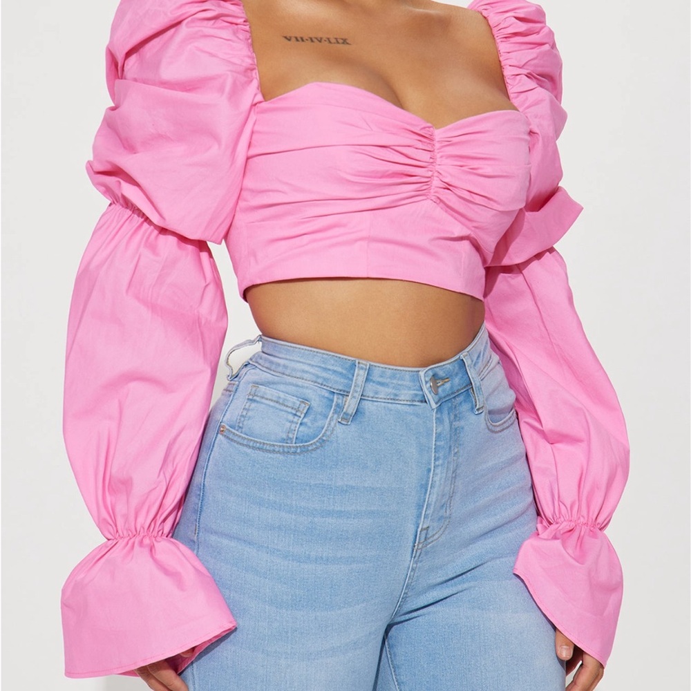 Pink Puff Sleeve Crop Top